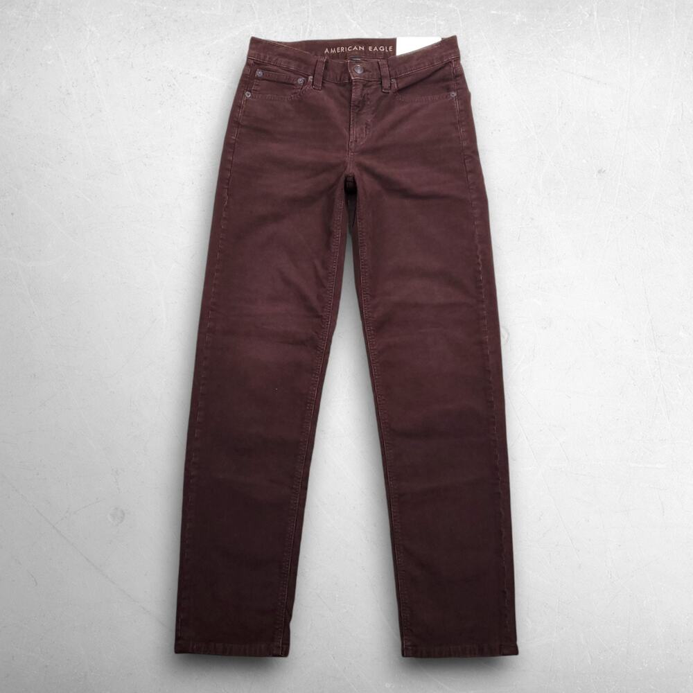 American Eagle 90s Straight Corduroy Pants Womens 2 Burgundy High Rise Retro NWT